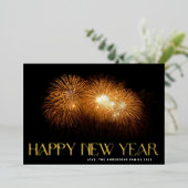 カスタム花火金ゴールドおめでとう新年フォトバック 箔シーズンカード (立ち正面)