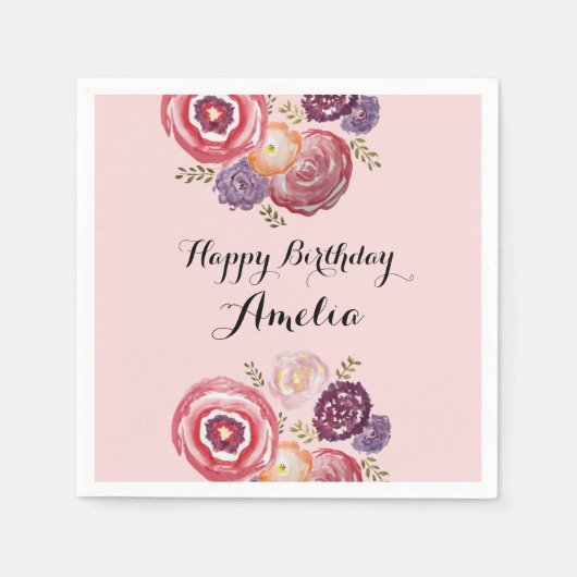 カスタム花絵を描模様紙ナプキン スタンダードカクテルナプキン (正面)