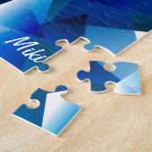 カスタム芸術的モダンカラフル抽象芸術青 ジグソーパズル (側面)