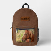 カスタム茶ユニーク馬と革の組み合わせ プリントバックパック (正面)