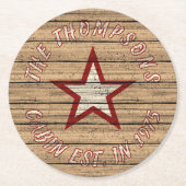 カスタム茶色の風化したバリ木の厚板パターン ラウンドペーパーコースター (正面)