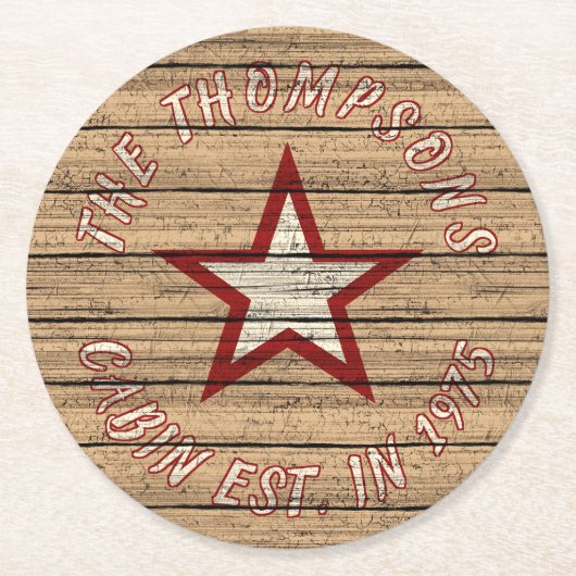 カスタム茶色の風化したバリ木の厚板パターン ラウンドペーパーコースター (正面)