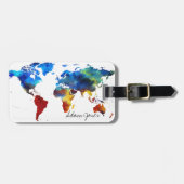 カスタム荷物タグ – 水彩ワールドマップ ラゲッジタグ (正面横)