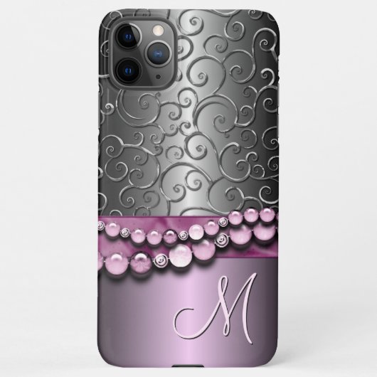 カスタム華美アンティークフェイク銀渦巻模様 iPhoneケース (裏面)