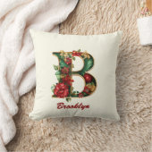 カスタム華美モノグラムBクリスマスアイボリー クッション (ブランケット)