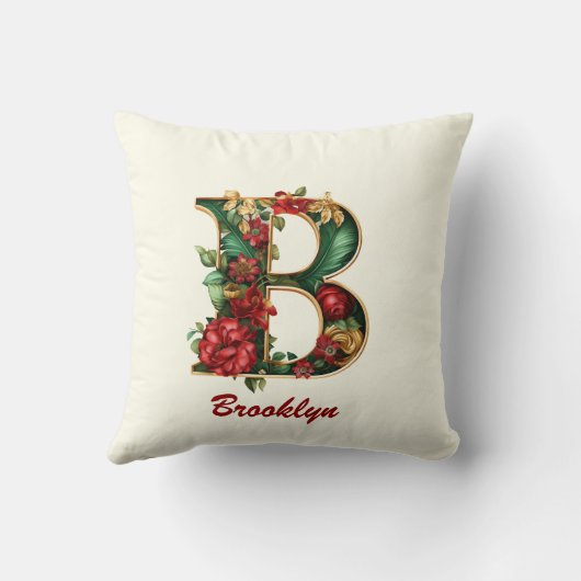 カスタム華美モノグラムBクリスマスアイボリー クッション (裏面)
