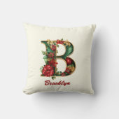カスタム華美モノグラムBクリスマスアイボリー クッション (正面)