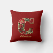 カスタム華美モノグラムCクリスマス赤金ゴールド クッション (裏面)