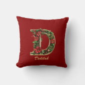カスタム華美モノグラムDクリスマス赤金ゴールド クッション (正面)