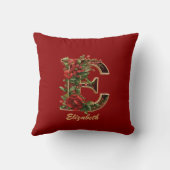 カスタム華美モノグラムEクリスマス赤金ゴールド クッション (裏面)
