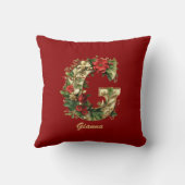 カスタム華美モノグラムGクリスマス赤金ゴールド クッション (裏面)