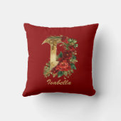 カスタム華美モノグラムIクリスマス赤金ゴールド クッション (裏面)