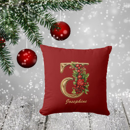 カスタム華美モノグラムJクリスマス赤金ゴールド クッション