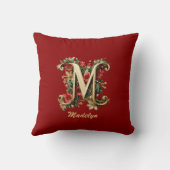 カスタム華美モノグラムMクリスマス赤金ゴールド クッション (裏面)