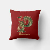 カスタム華美モノグラムPクリスマス赤金ゴールド クッション (裏面)