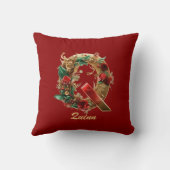 カスタム華美モノグラムQクリスマスレッド金ゴールド クッション (裏面)