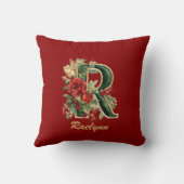 カスタム華美モノグラムRクリスマス赤金ゴールドスロー クッション (裏面)