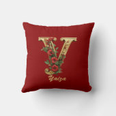カスタム華美モノグラムYクリスマス赤金ゴールドスロー クッション (裏面)