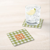 カスタム葉グリーンパンプキンオレンジジンジャムパターン スクエアペーパーコースター (インサイチュ)