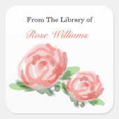 カスタム蔵書票-バラ水彩 スクエアシール (正面)