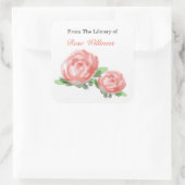 カスタム蔵書票-バラ水彩 スクエアシール (バッグ)