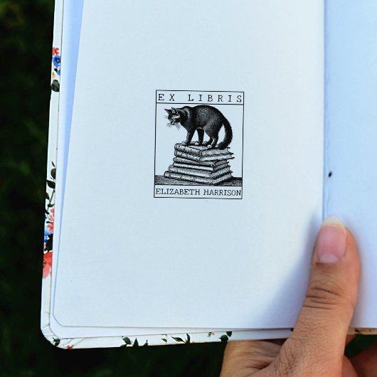 カスタム蔵書票Ex Librisヴィンテージ猫本 ラバースタンプ