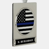 カスタム薄いブルーラインUSAフラグ警察官ギフト シルバープレートバナーオーナメント (右)