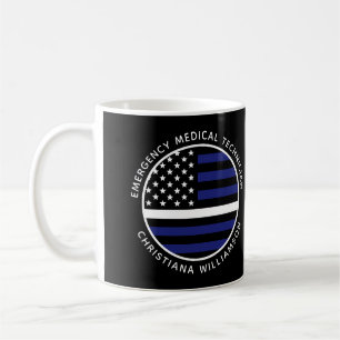 カスタム薄いホワイトラインUSA国旗EMS EMT コーヒーマグカップ