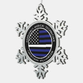 カスタム薄いホワイトラインUSA国旗EMS EMT スノーフレークピューターオーナメント (右)