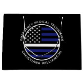 カスタム薄いホワイトラインUSA国旗EMS EMT ラージペーパーバッグ (正面)