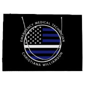 カスタム薄いホワイトラインUSA国旗EMS EMT ラージペーパーバッグ (裏面)