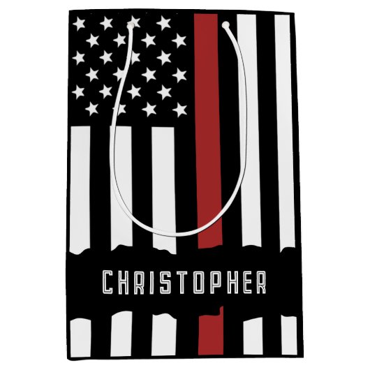 カスタム薄い赤線の消防士の評価 ミディアムペーパーバッグ (正面)