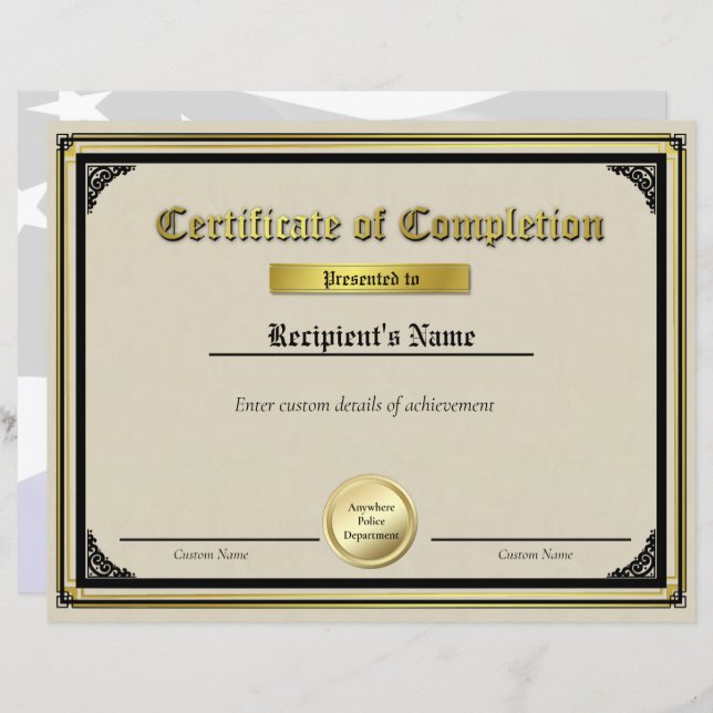 カスタム薄い青い線の金ゴールドシール証明書 (正面/裏面)