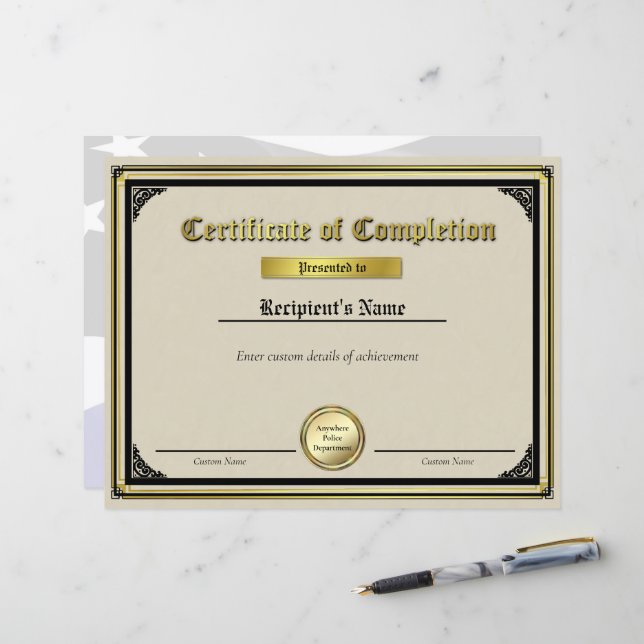 カスタム薄い青い線の金ゴールドシール証明書 (正面/裏面インサイチュ)