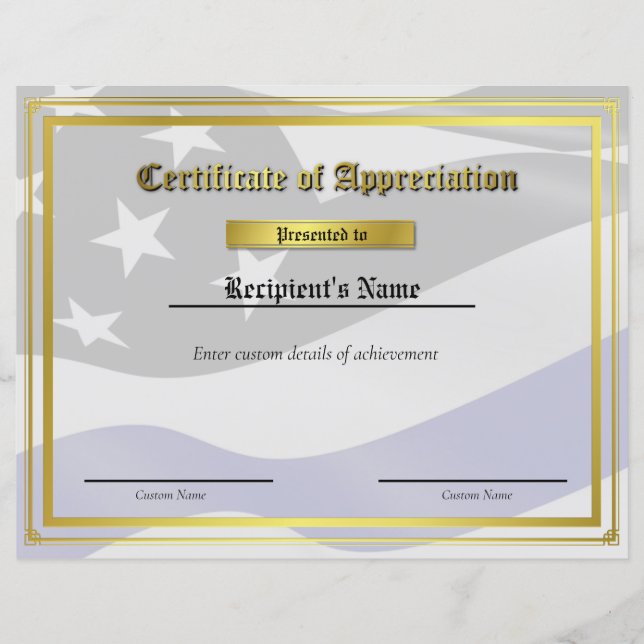 カスタム薄い青い線フラグ証明書 (正面)