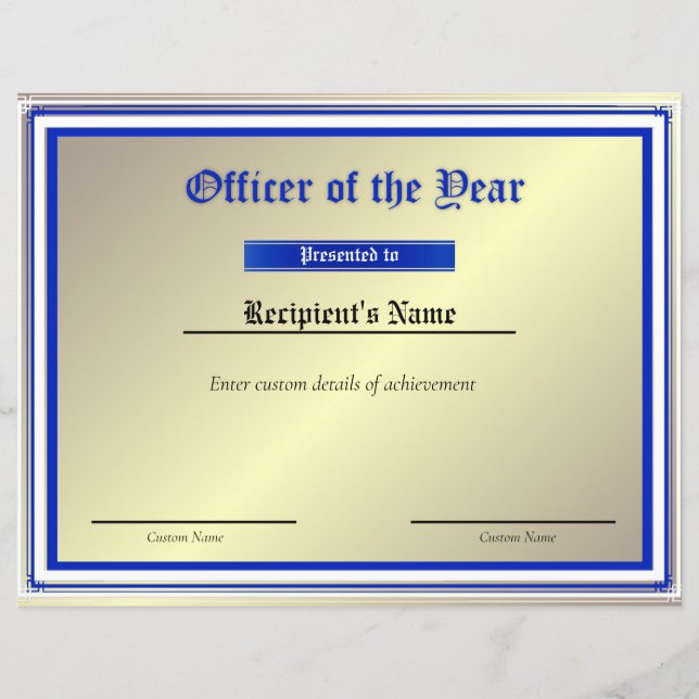 カスタム薄い青い線フラグ証明書 (正面)