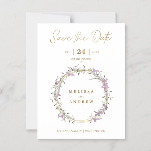 カスタム薄紫ガエレガントーランドリース結婚ズ マグネット招待状 (正面)