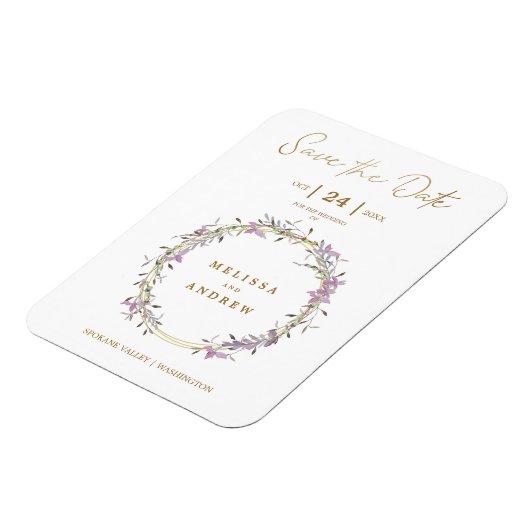 カスタム薄紫ガエレガントーランドリース結婚ズ マグネット (左側)