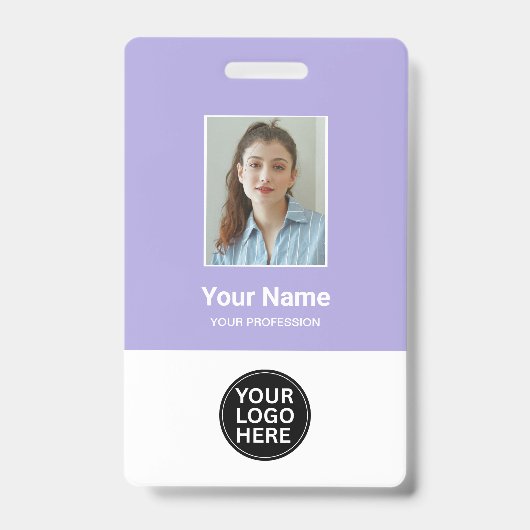 カスタム薄紫従業員の写真IDロゴ名バッジ バッジ (正面)