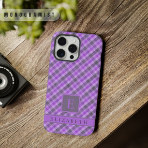 カスタム薄紫色の黒いパタ市松模様にン iPhone 15 PRO MAXケース