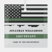 カスタム薄緑ラインUSA国旗の軍隊兵士 ガラスオーナメント (正面)