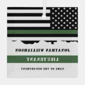 カスタム薄緑ラインUSA国旗の軍隊兵士 ガラスオーナメント (裏面)