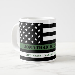 カスタム薄緑ラインUSA国旗の軍隊兵士 ジャンボコーヒーマグカップ