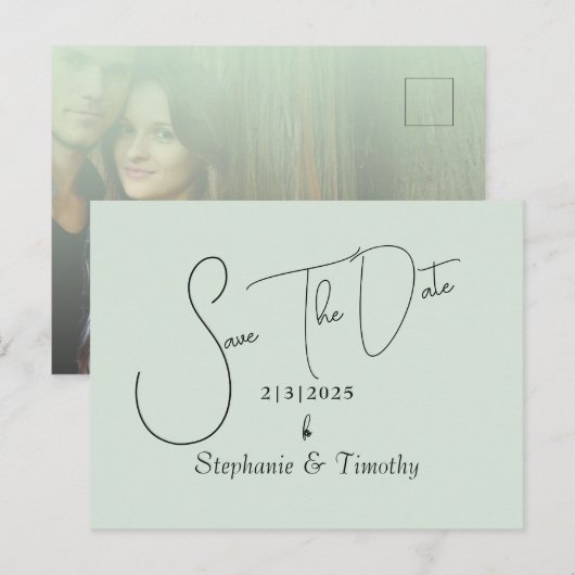 カスタム薄色フォトミントミニマル インビテーションポストカード (正面/裏面)