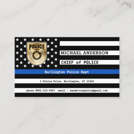 カスタム薄青ライン警察署エンブレム 名刺 (正面)
