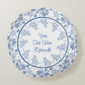 カスタム藍青と白のフローラ縁ど ラウンドクッション (裏面)