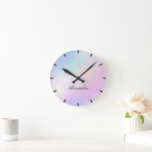 カスタム虹色スクリプトモノグラム名 ラウンド壁時計 (ホーム)