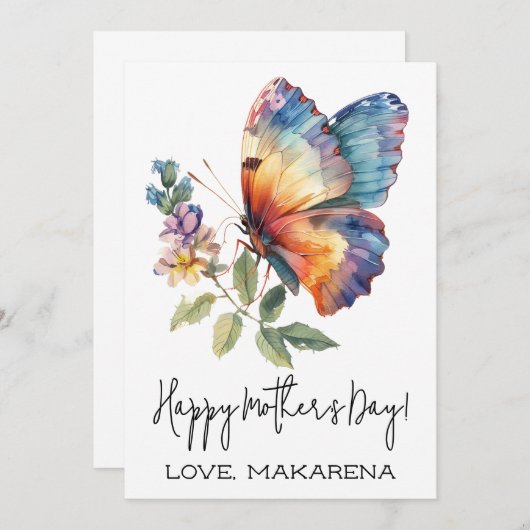 カスタム蝶の母の日のカード、母への贈り物 招待状 (正面/裏面)