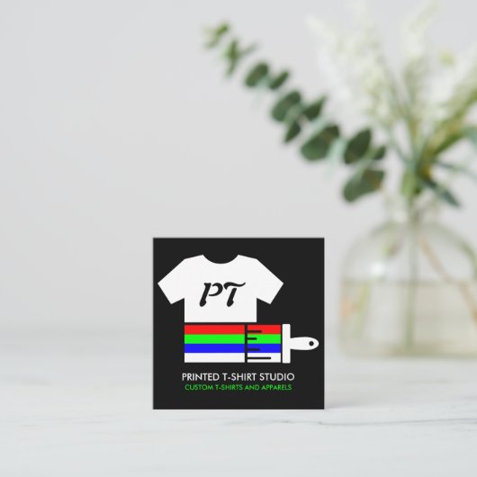 カスタム衣料品店プリントシャツ スクエア名刺 (スタンド正面)