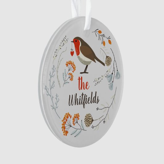 カスタム装飾ロビンボタニカルクリスマス オーナメント (正面)